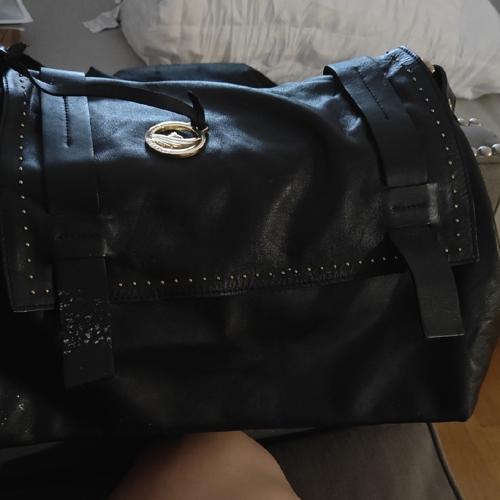 A. Bellucci Studded Italian Leather Satchel Flap Hobo Shoulder Bag